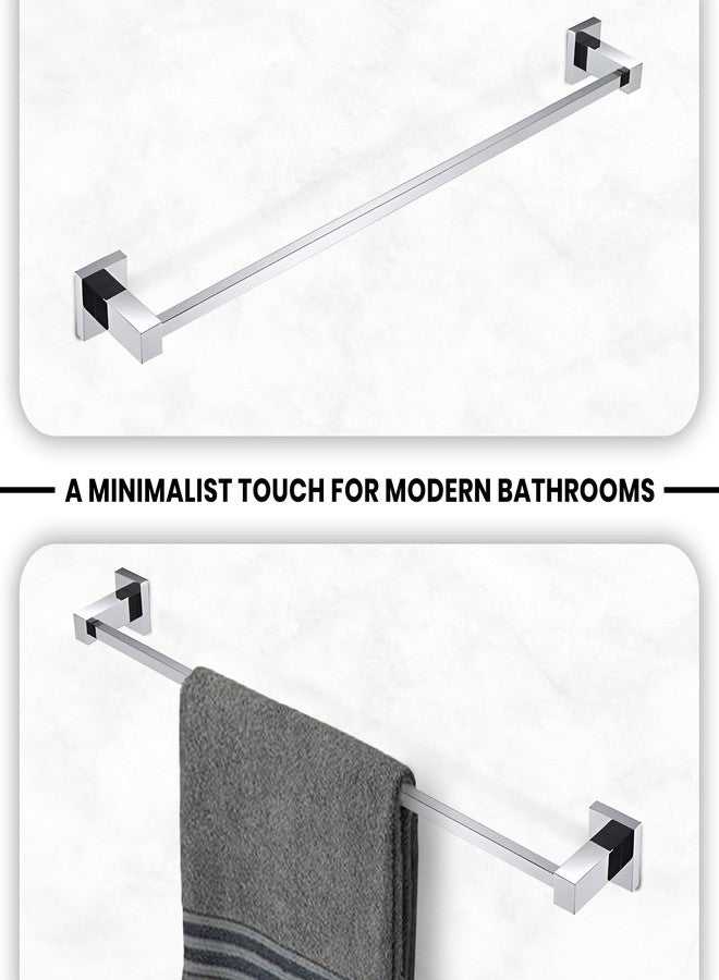 iBELL 60 cm (24-Inch) Towel Rod | Towel Rack for Bathroom | Towel Bar | Towel Hanger | Towel Stand | Bathroom Accessories - Square Design (Chrome Finish) - Image 2